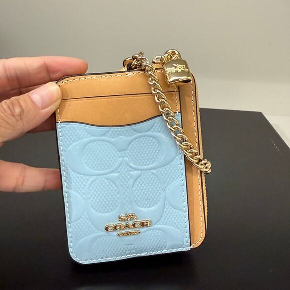 Coach Handbags - Coach Zip Card Case In Signature Leather With Charm CFA36 Gold/Light Blue